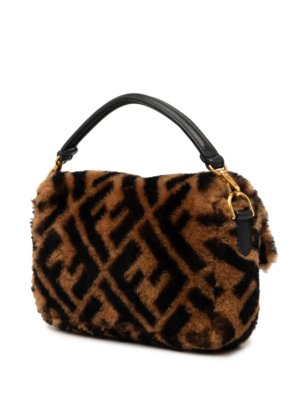  Fendi Pre-owned Borsa A Tracolla Baguette Mini In Shearling Con Motivo Zucca E Catena 2010-2026 - Marrone 
