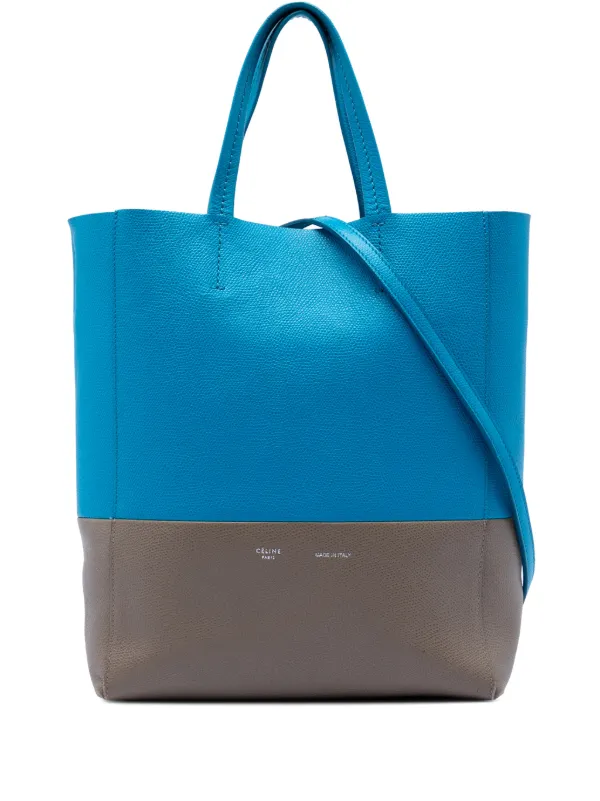 Celine Pre-owned 2012-2018 Small Bicolor Grained Calfskin Vertical Cabas Tote Satchel in Blue