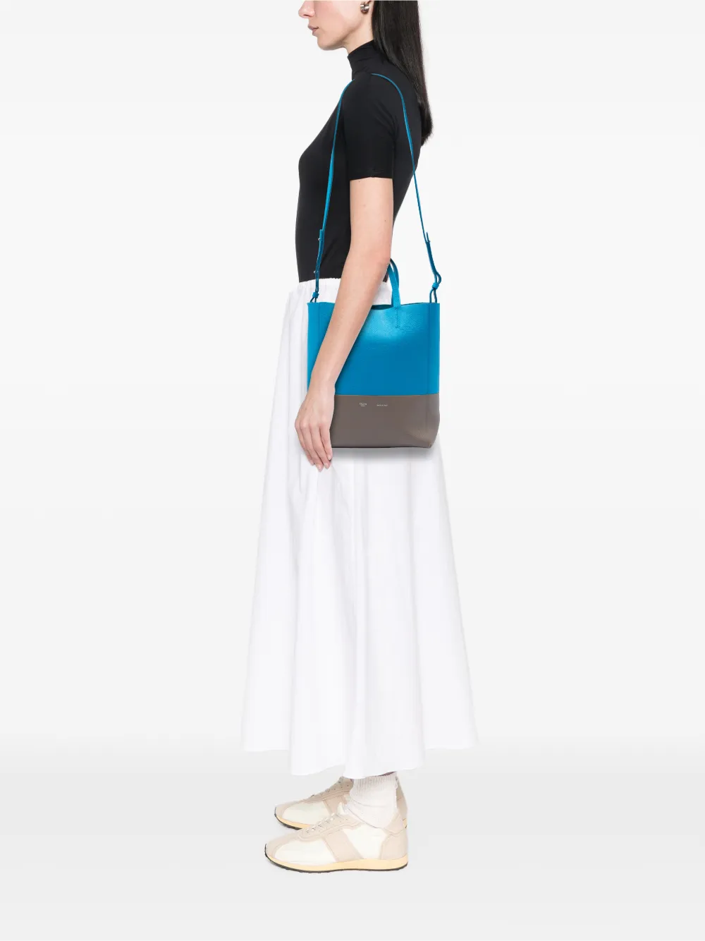 Celine Pre-owned 2012-2018 Small Bicolor Grained Calfskin Vertical Cabas Tote Satchel in Blue, view 2