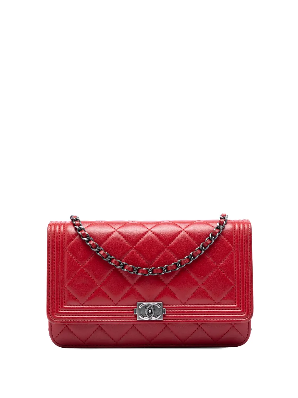 CHANEL Pre-Owned 2014-2015 Quilted Lambskin Boy Wallet On Chain crossbody bag - Rosso