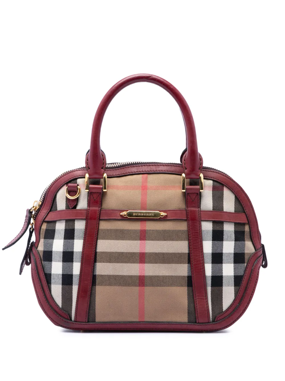 Burberry Pre-Owned 2000-2017 Small Leather Trimmed House Check Canvas Bridle Orchard satchel - Marrone