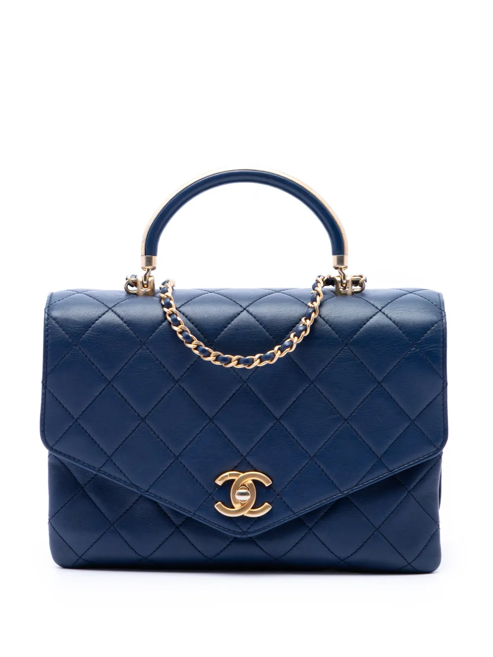 CHANEL Pre-Owned 2019 CC Quilted Calfskin Metal Top Handle Envelope Flap satchel - Blau