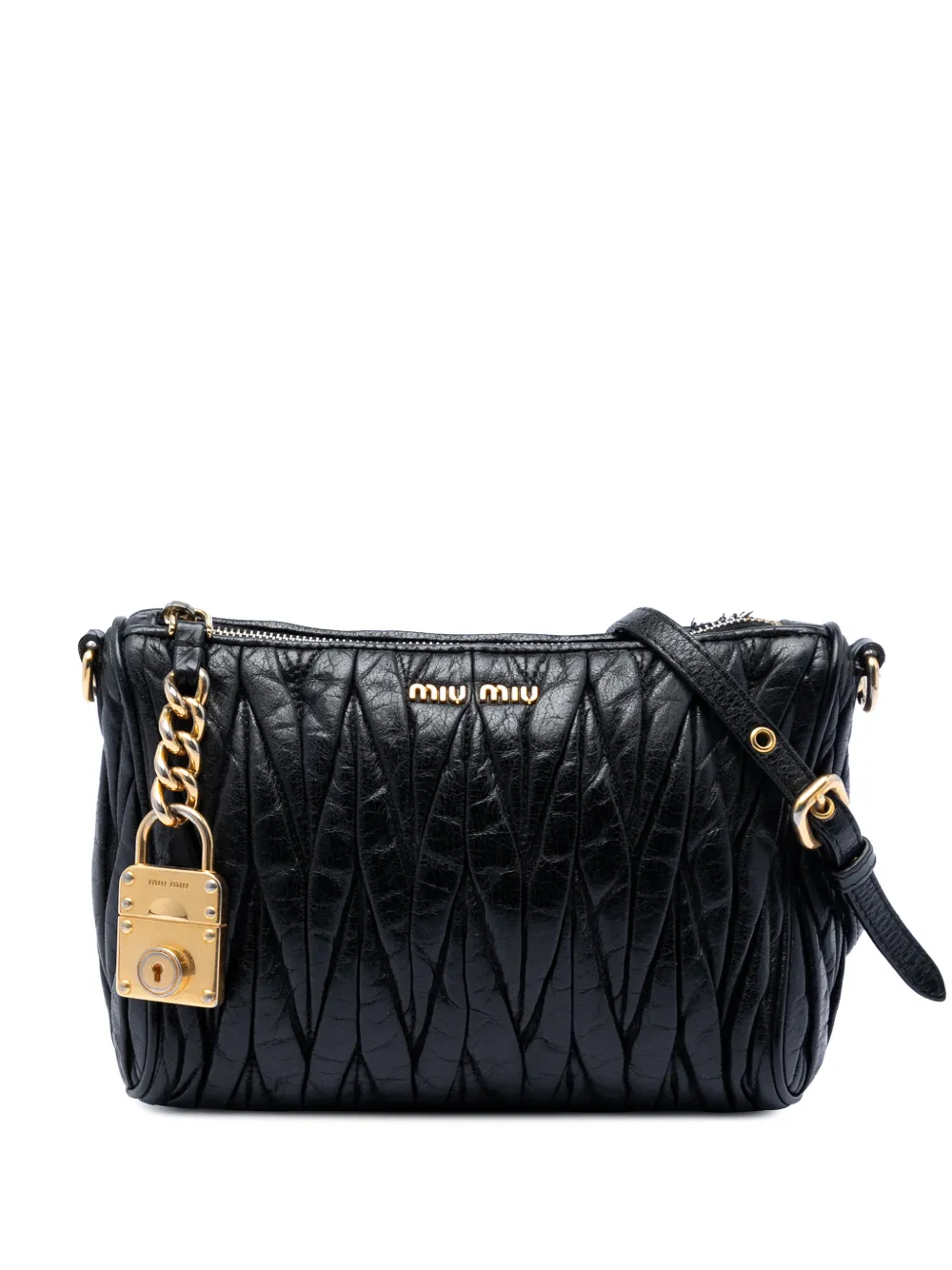 Pre-owned Miu Miu 2010-2026 Matelasse Nappa Lux Charm Shoulder Bag In Black