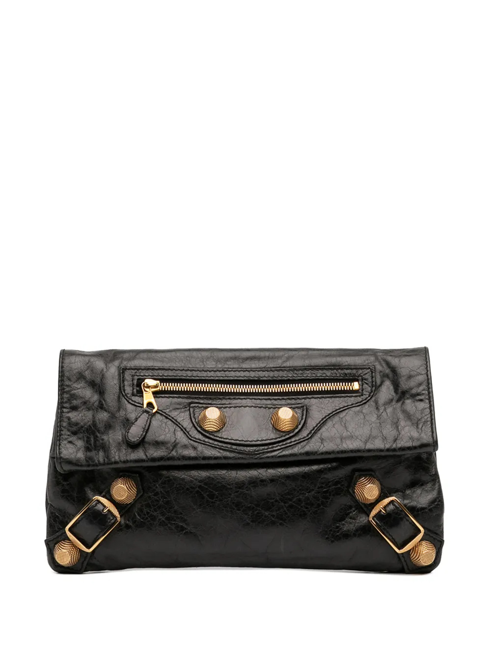 Pre-owned Balenciaga 2012-2026 Lambskin Motocross Giant 21 Envelope Clutch Bag In Black