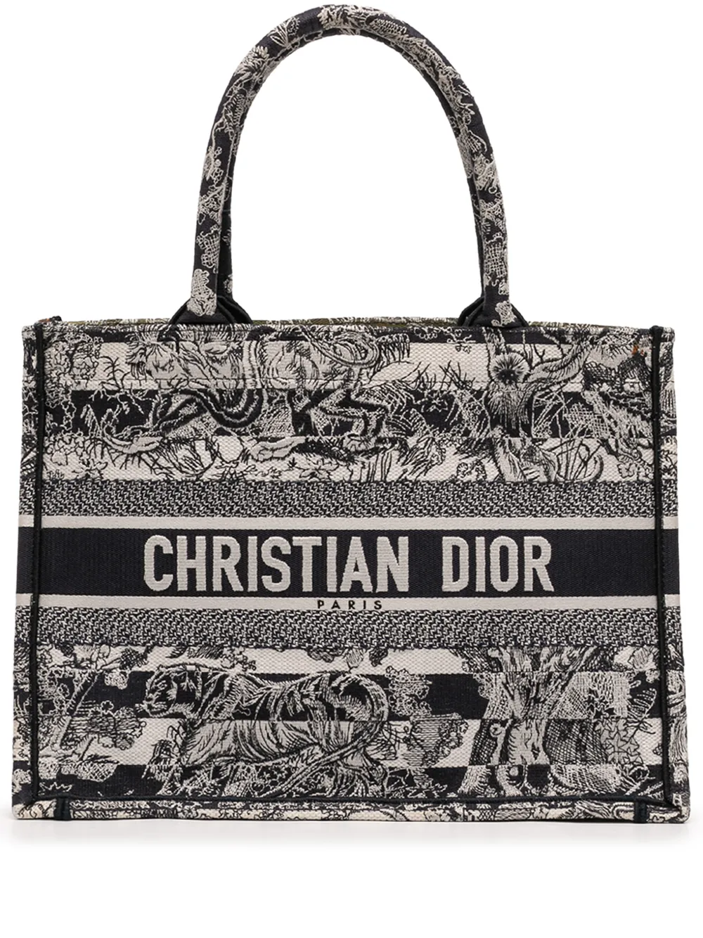 Christian Dior Pre-Owned 2021 Medium Striped Canvas Reverse Embroidered Dioriviera Toile de Jouy Book tote bag - Nero