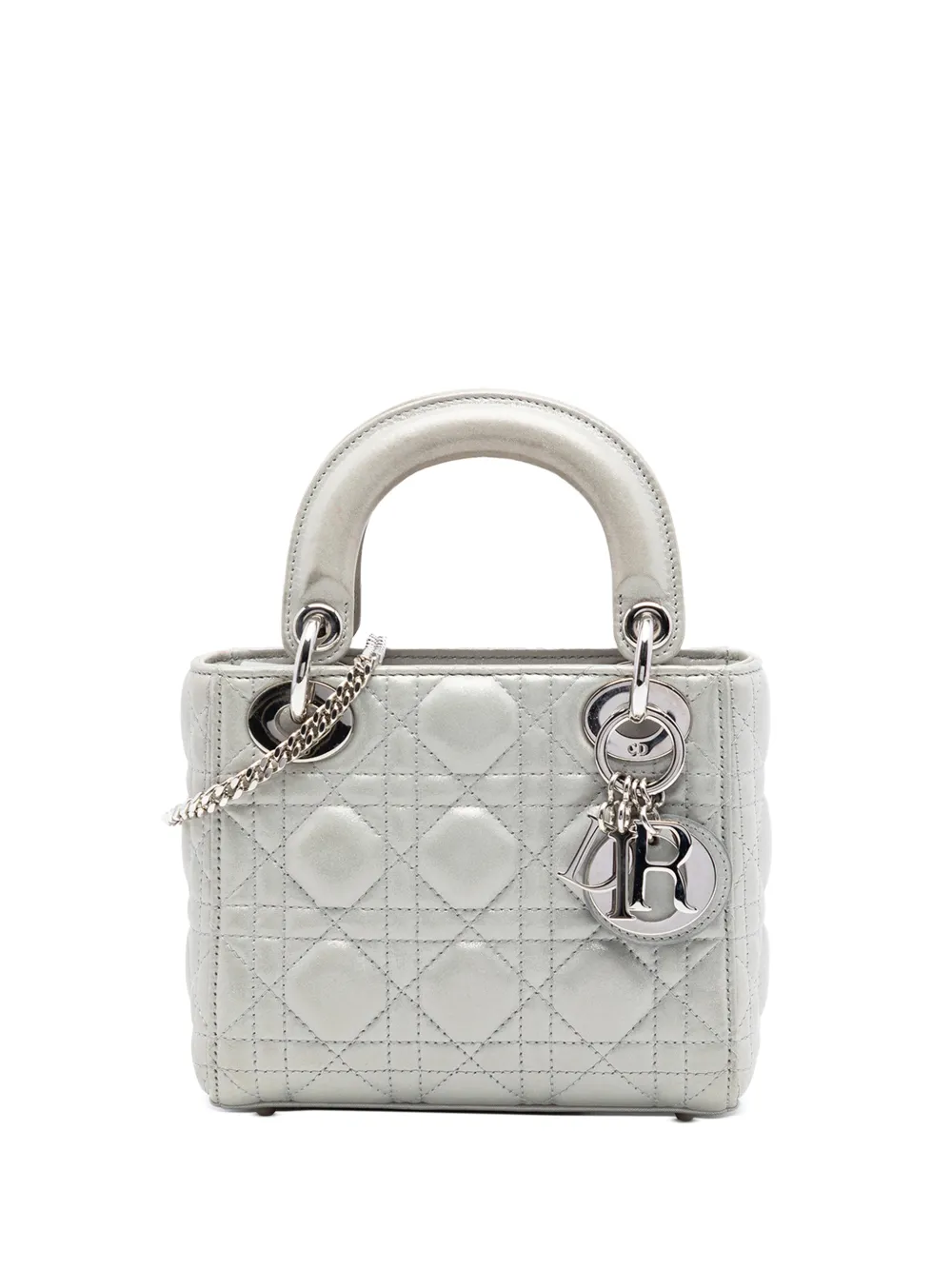 Christian Dior Pre-Owned 2015 Mini Iridescent Lambskin Cannage Lady Dior satchel - Silver