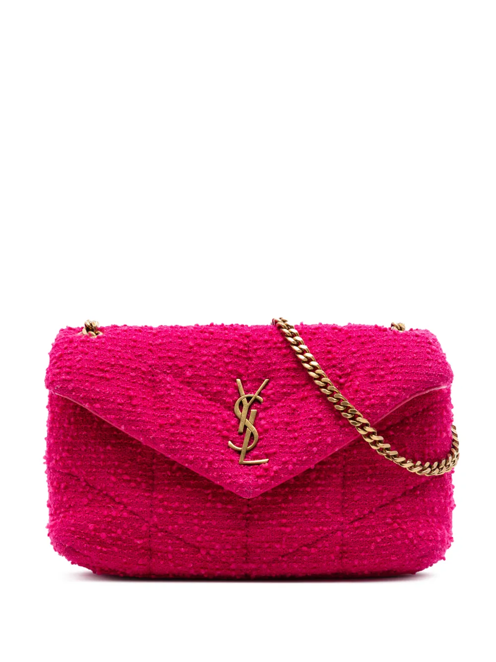 Saint Laurent Pre-Owned 2021 Toy Matelasse Boucle Tweed Monogram LouLou Puffer crossbody bag - Pink