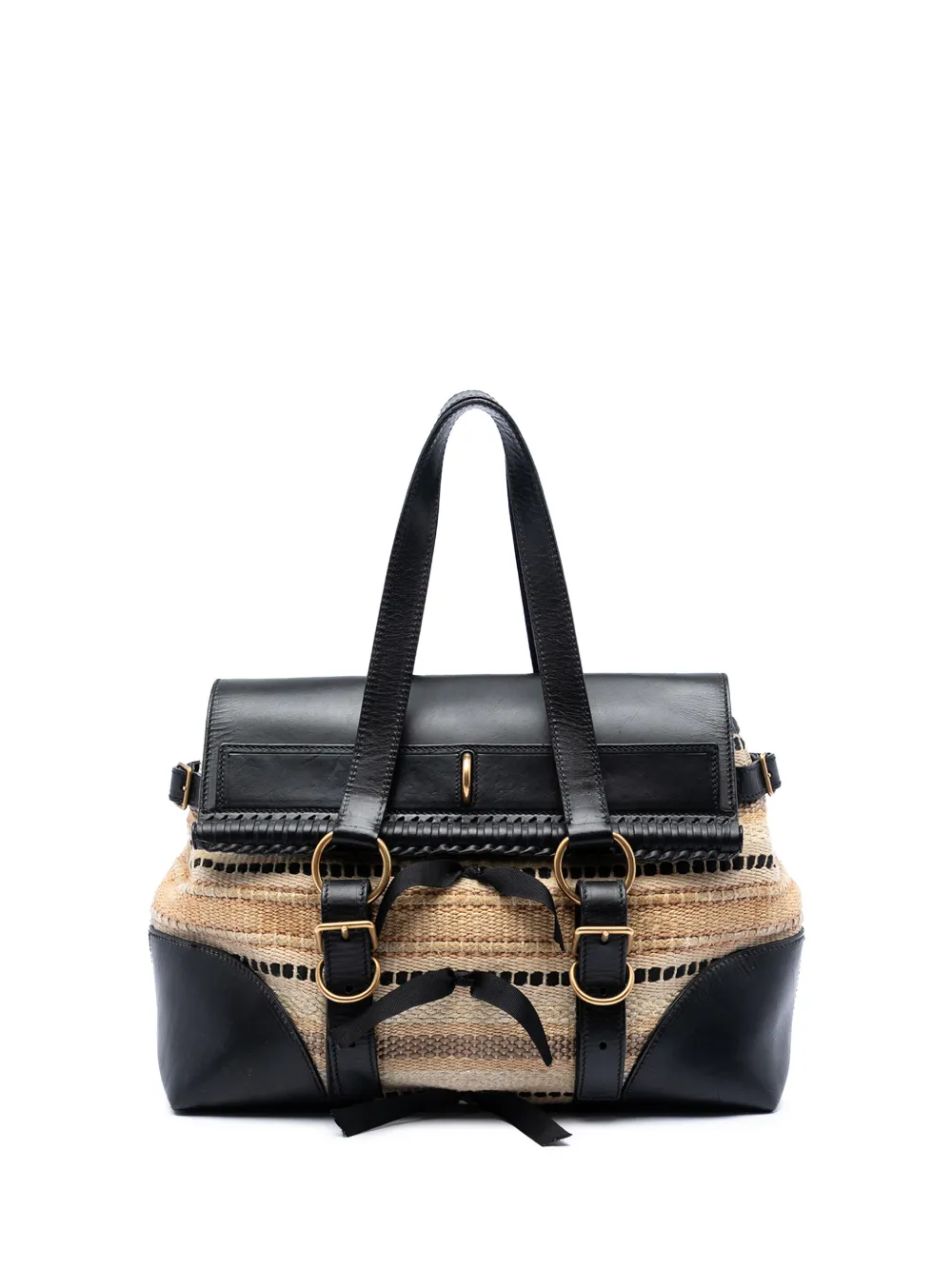 Saint Laurent Pre-Owned 2000-2012 Woven Raffia and Leather Maia Padlock handbag - Black