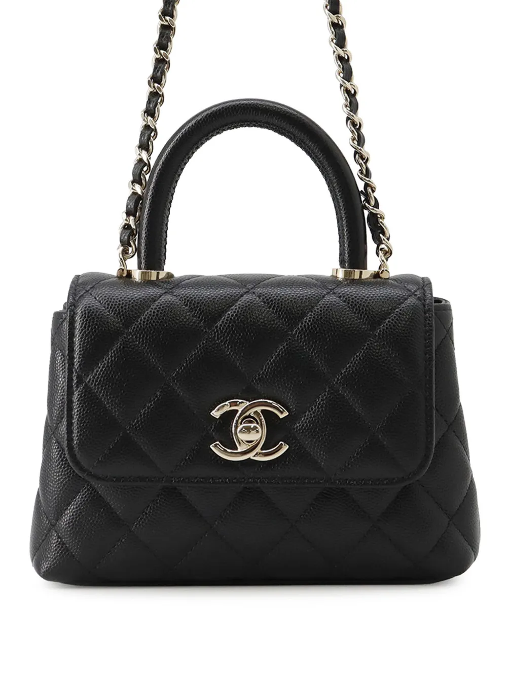 CHANEL Pre-Owned Borsa a tracolla Extra Mini Coco in pelle Caviar trapuntata con manico 2021-2026 - Nero