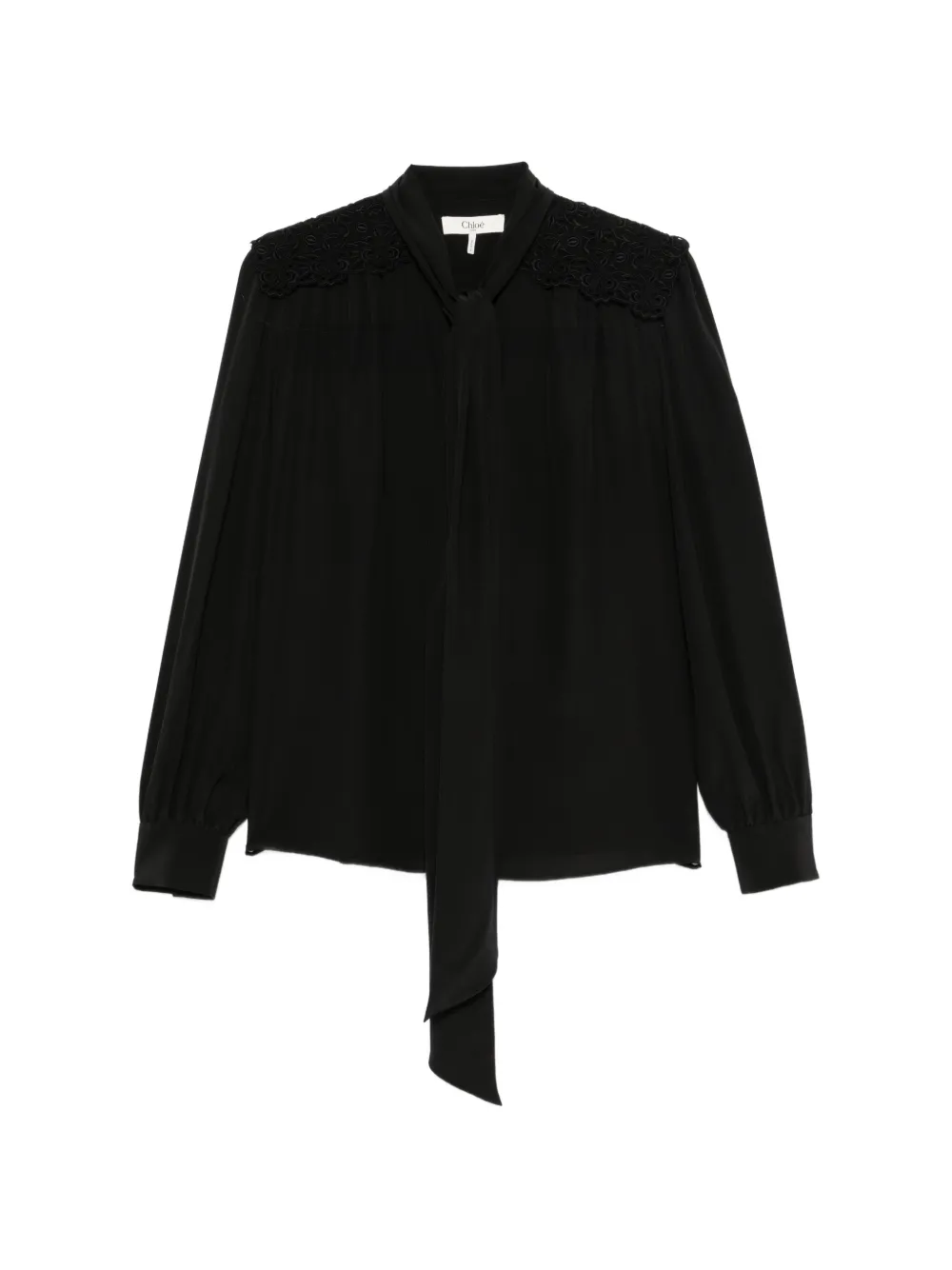 Chloé lace-trim pussy-bow shirt - Schwarz