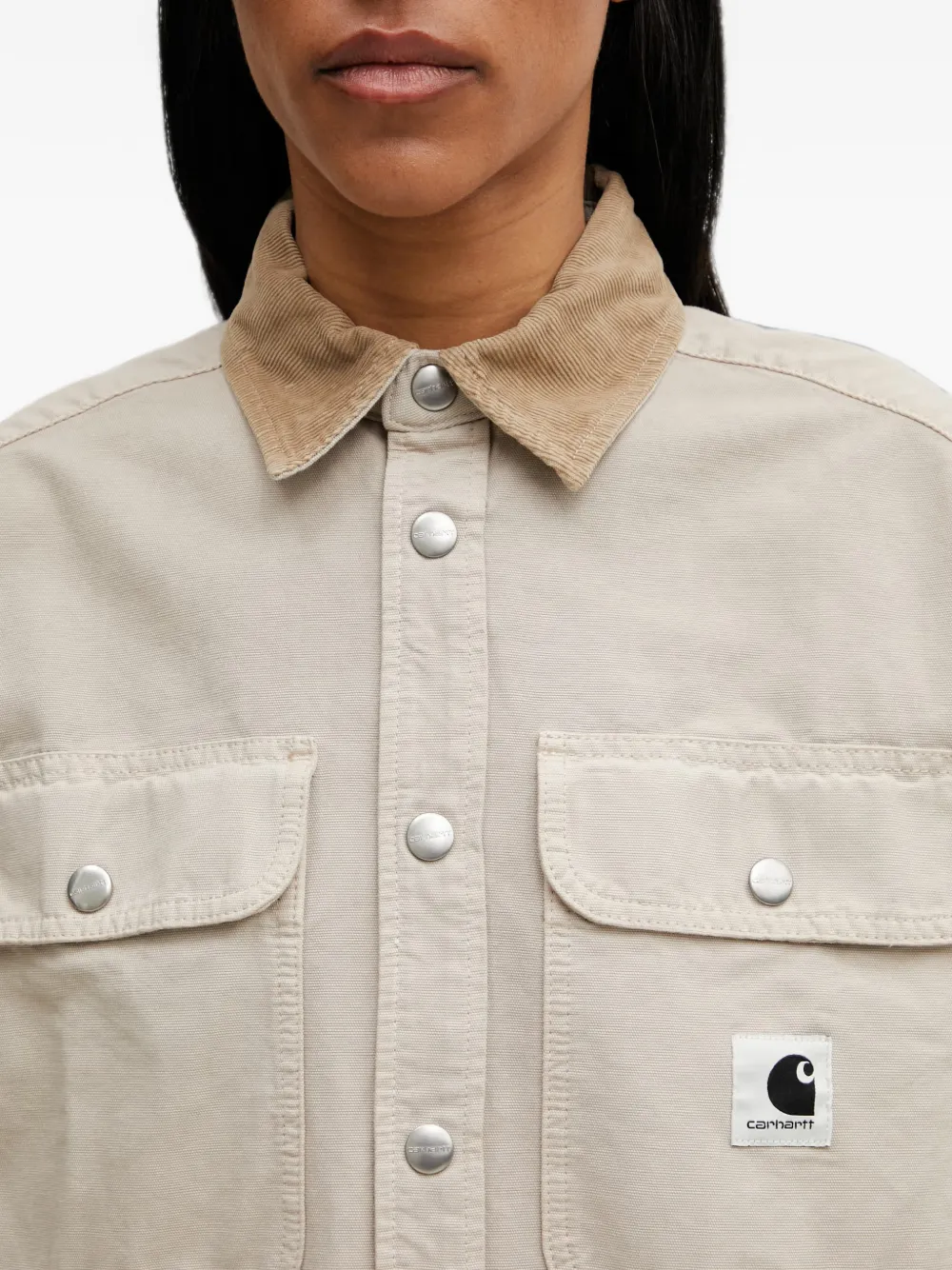 Carhartt WIP Prescott jack met ribfluwelen kraag en logopatch Beige