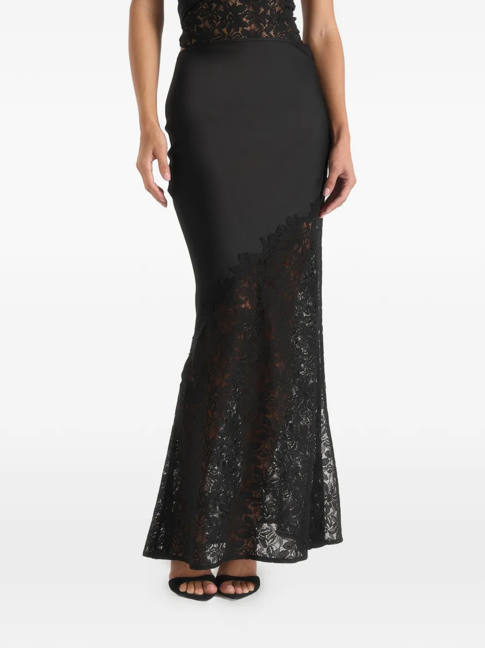 Manière De Voir lace-panelled fluted skirt - Schwarz