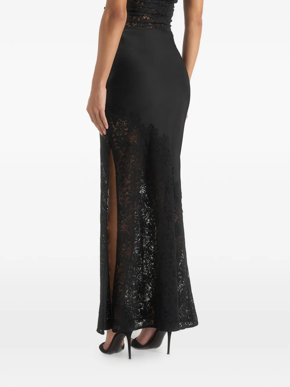 Manière De Voir Belle satijnen en kanten maxi-rok Zwart