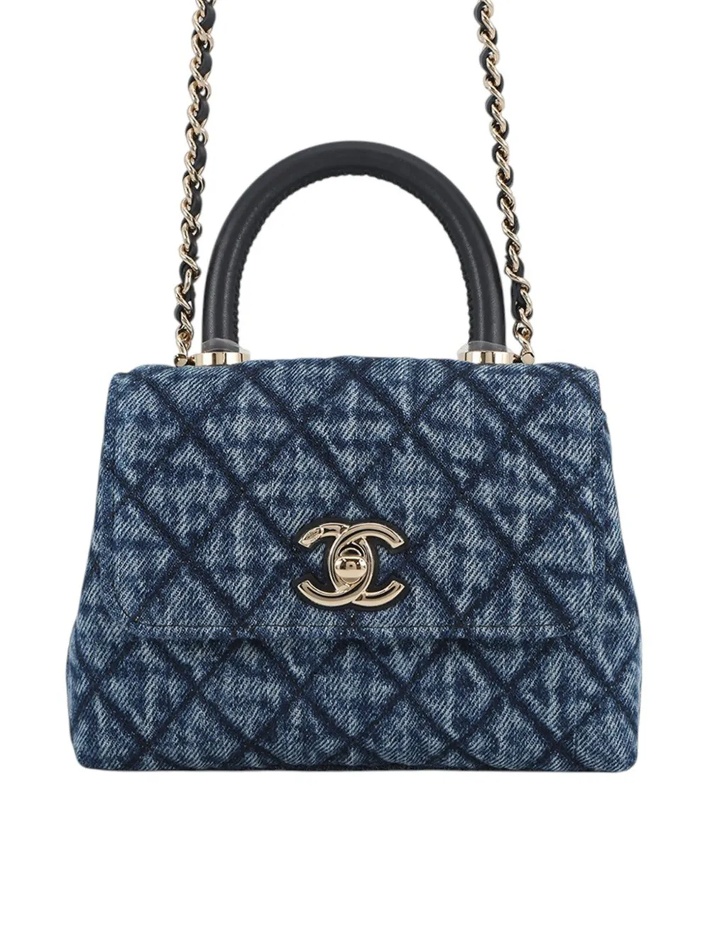 CHANEL Pre-Owned 2021-2025 Extra Mini Quilted Washed Denim Coco Top Handle Bag satchel - Blu