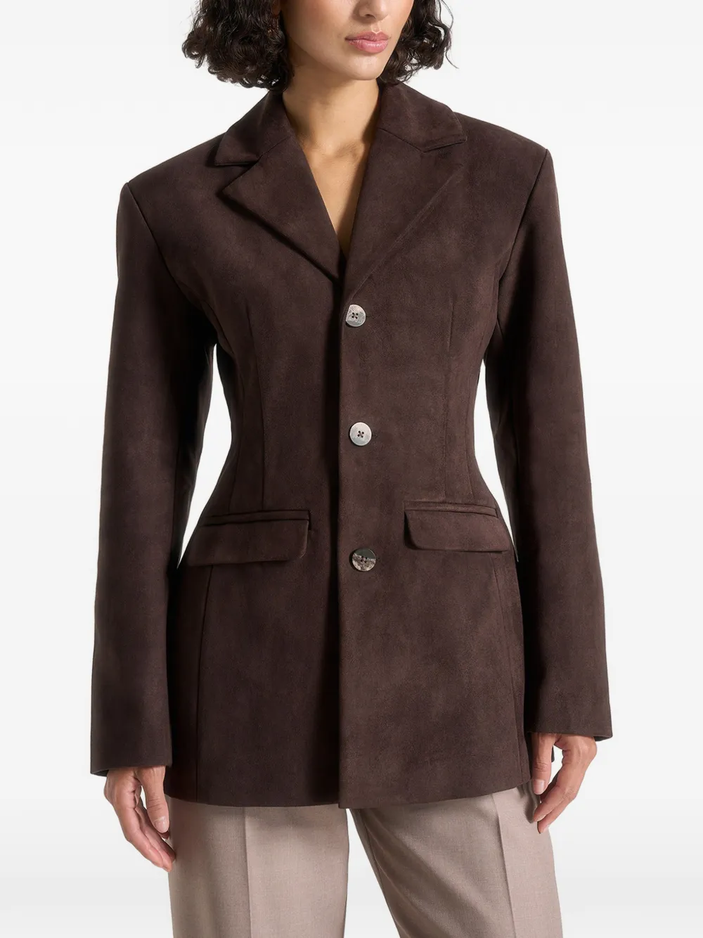 Manière De Voir cinch-waist wide-shoulder blazer - Marrone