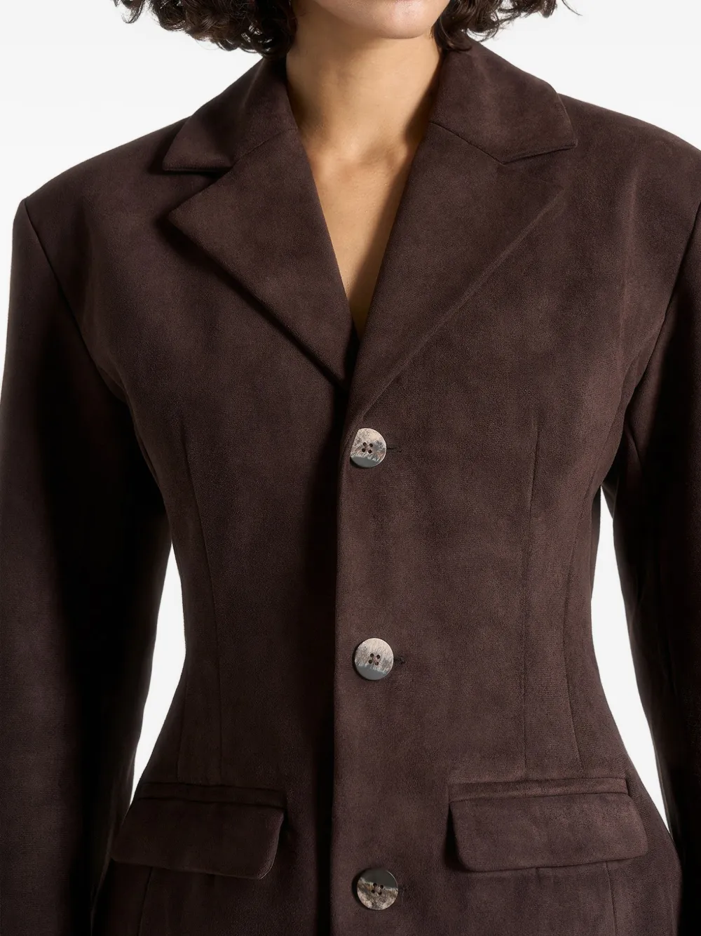 Manière De Voir Claire suède asymmetrische blazer met brede schouders Bruin
