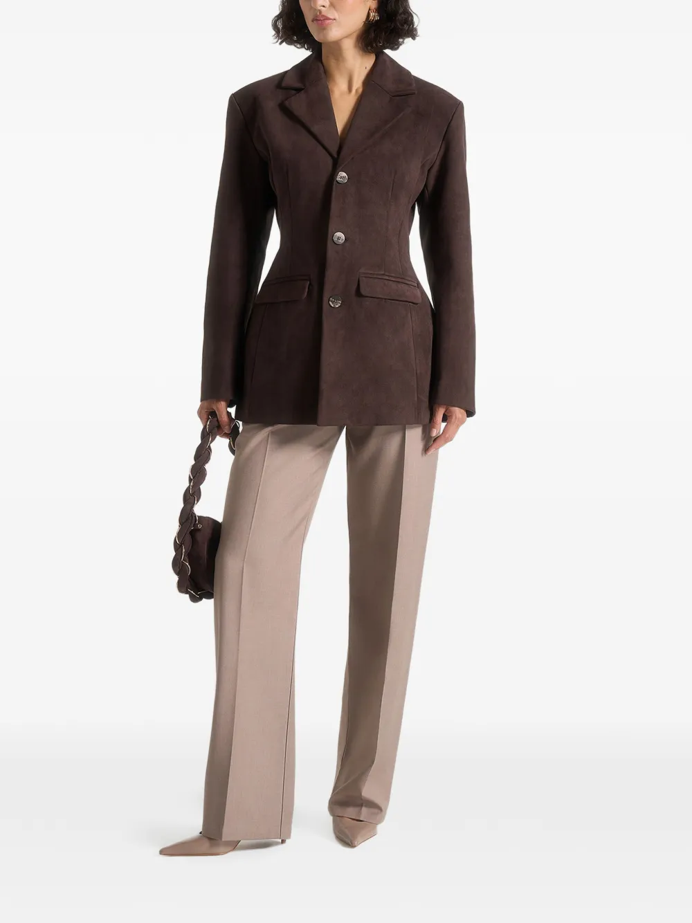 Manière De Voir Claire suède asymmetrische blazer met brede schouders Bruin