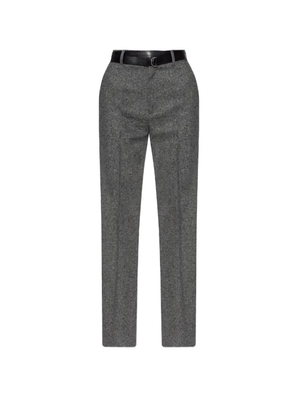 MM6 Maison Margiela Belted Melange-effect Trousers in Grey