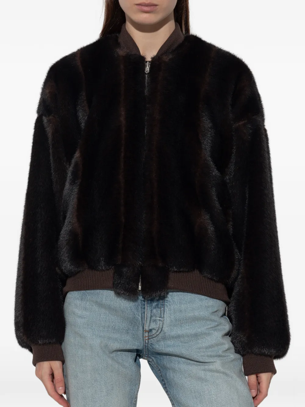 MM6 Maison Margiela Jack van imitatiebont met geribbelde afwerking Bruin