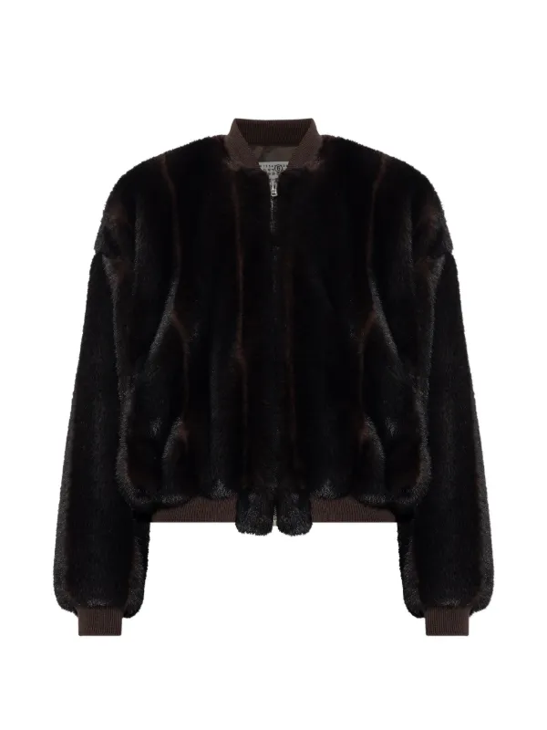 MM6 Maison Margiela Ribbed-trim Faux-fur Jacket in Brown