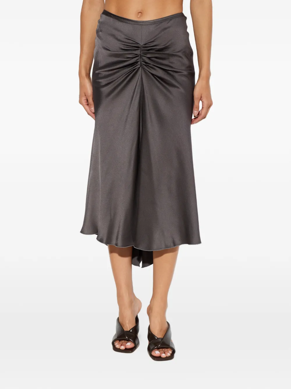 Victoria Beckham Midi-rok met ruches en satijnen afwerking Grijs