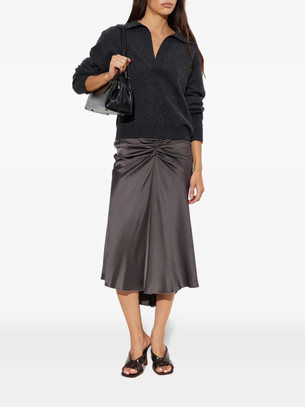 Victoria Beckham Midi-rok met ruches en satijnen afwerking Grijs