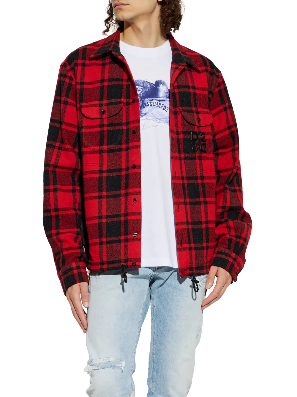DSQUARED2 Geruit shirtjack met trekkoord Rood