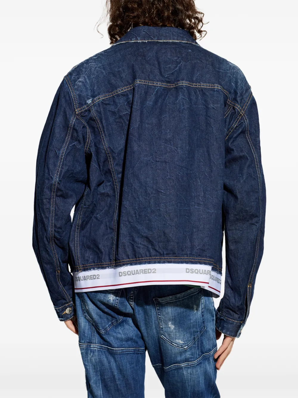 DSQUARED2 Gerafeld denim jack met logo Blauw