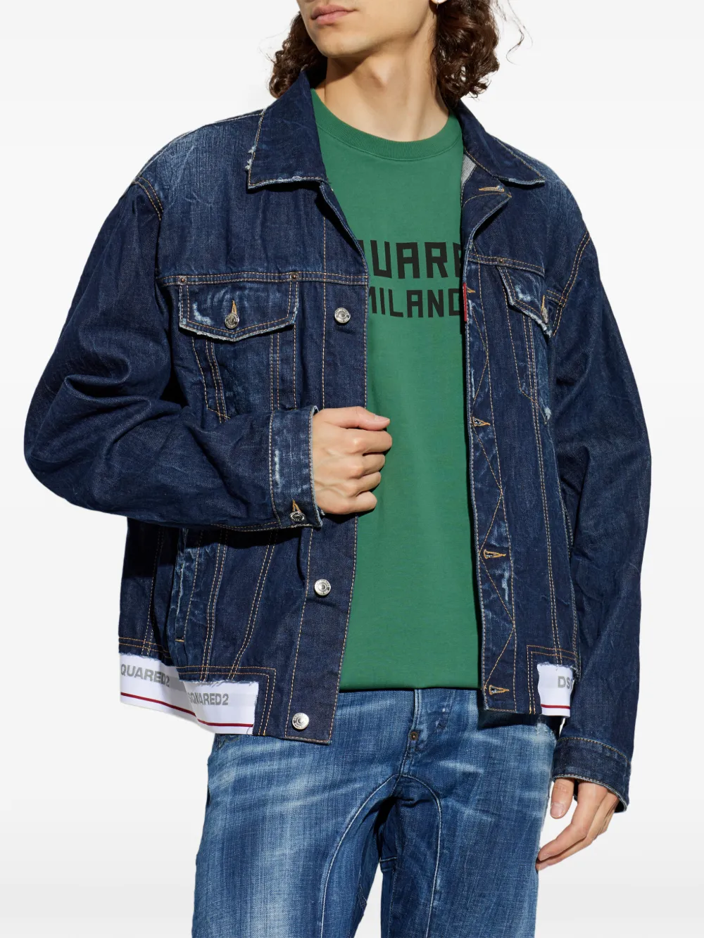 DSQUARED2 Gerafeld denim jack met logo Blauw