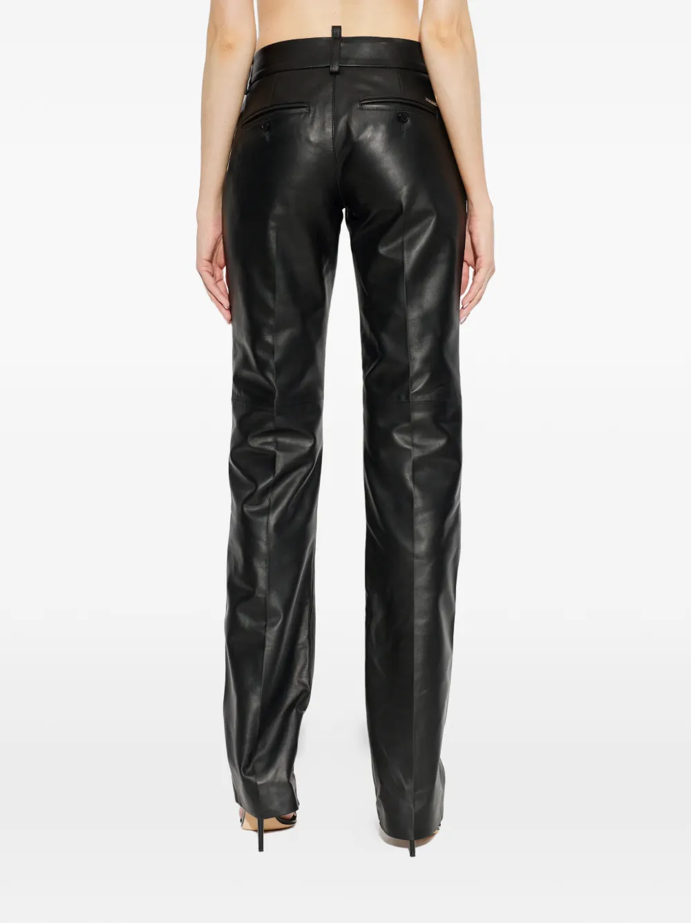 DSQUARED2 Leren broek met logo-plakkaat Zwart