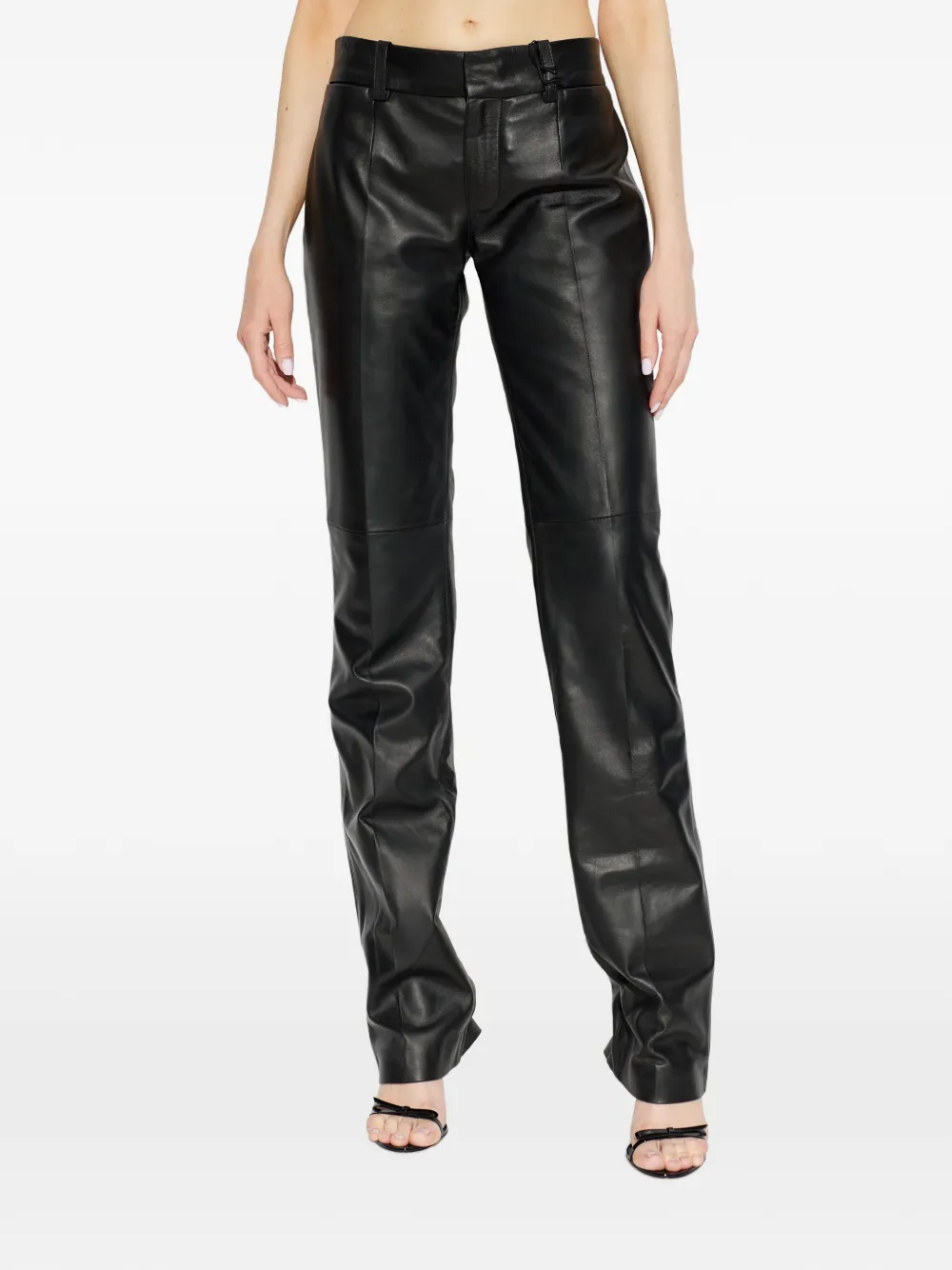 DSQUARED2 Leren broek met logo-plakkaat Zwart