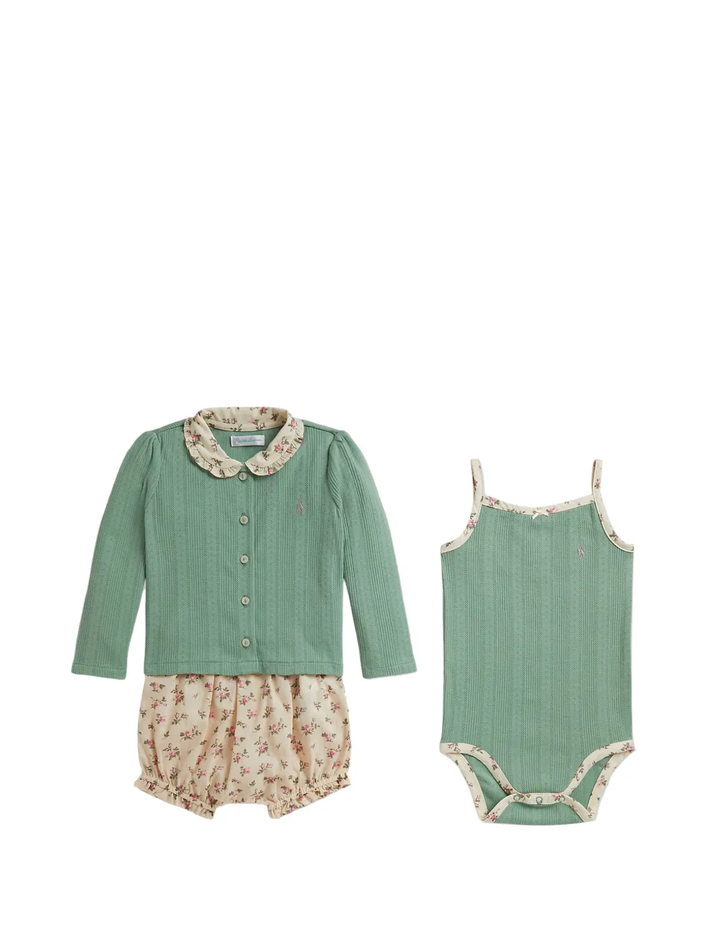 POLO RALPH LAUREN KIDS floral-print three-piece short set - Green