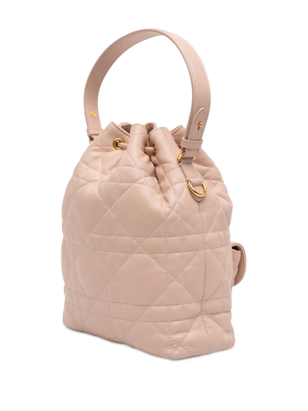 Dior Pre-owned 2025 Small Lambskin Macrocannage Caro Bucket Bag Satchel in Brown, view 3