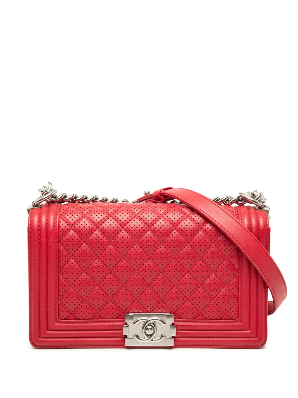 CHANEL Pre-Owned 2014 Old Medium Quilted Perforated Lambskin Boy Flap shoulder bag - Rosso