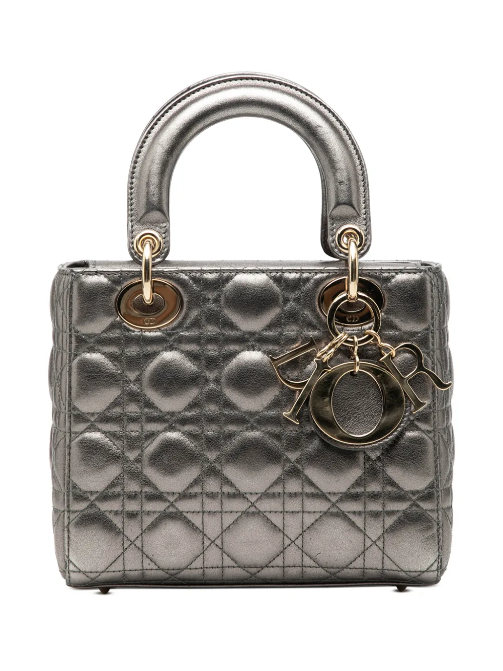 Christian Dior Pre-Owned 2019 Small Metallic Lambskin Cannage My ABCDior Lady Dior satchel - Grigio