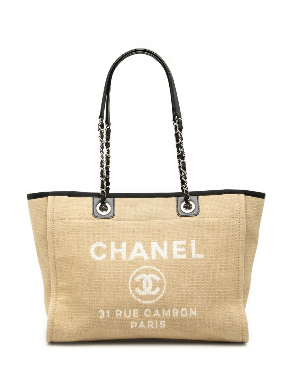 Pre-owned Chanel 2012 Small Canvas Deauville Tote Bag In Brown