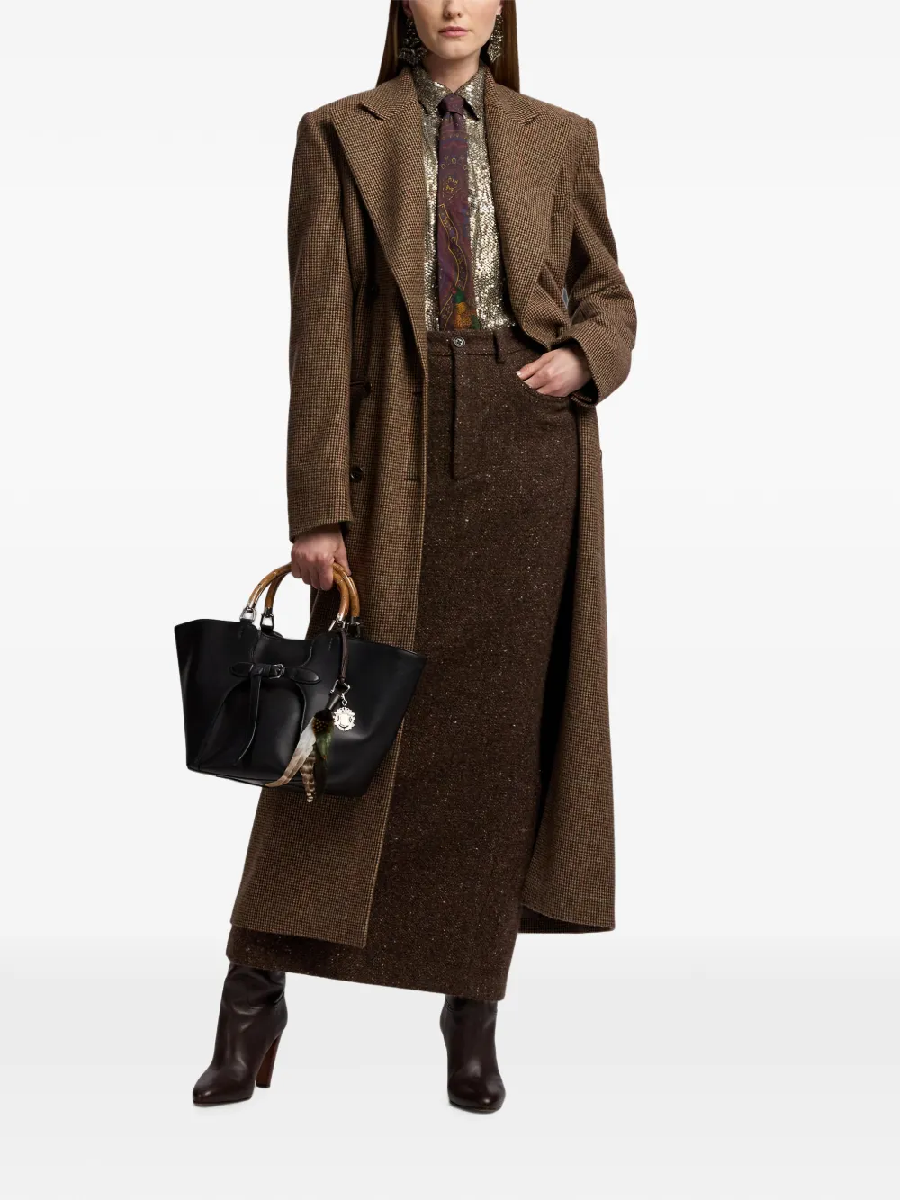 Ralph Lauren Collection Crest tassenbedel verfraaid met veren Bruin