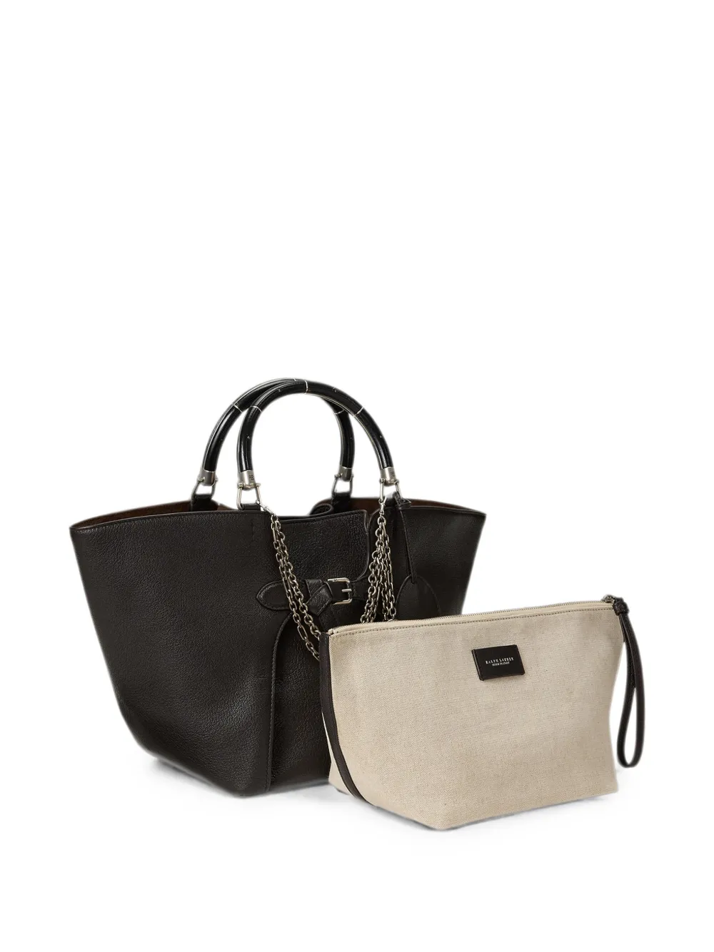 Ralph Lauren Collection Kleine leren shopper met kettingafwerking Zwart
