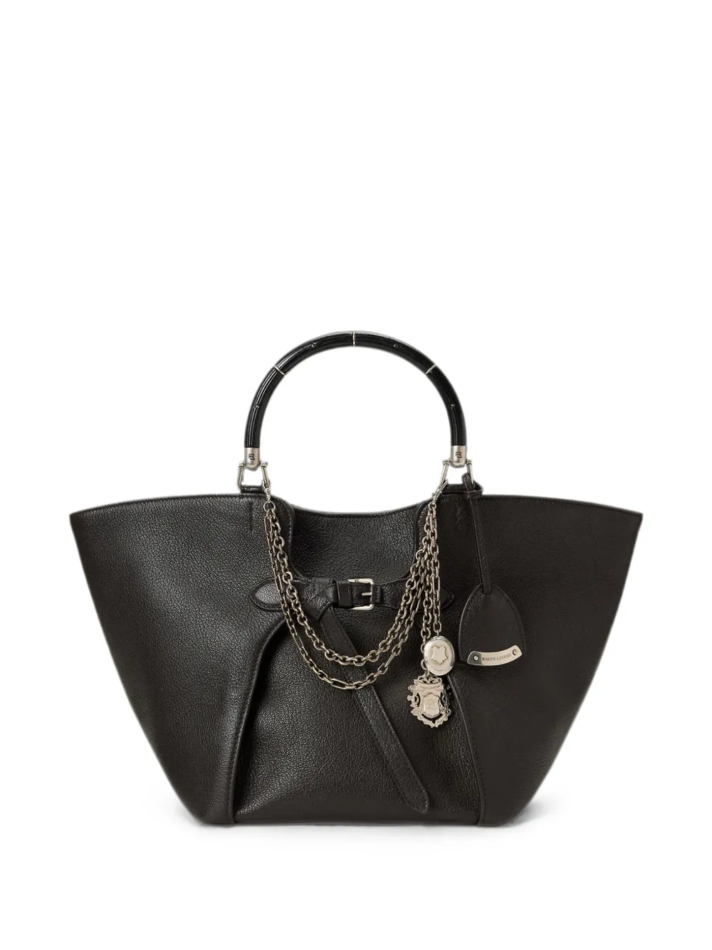 Ralph Lauren Collection Kleine leren shopper met kettingafwerking Zwart