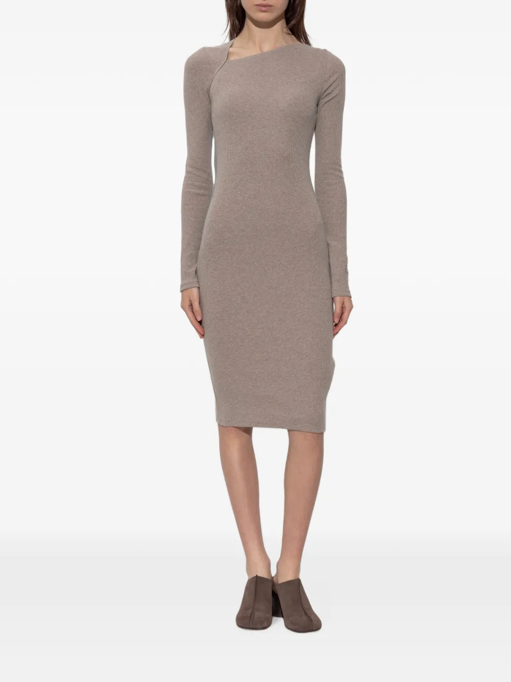 MM6 Maison Margiela Asymmetric Ribbed-knit Dress in Neutrals, view 3