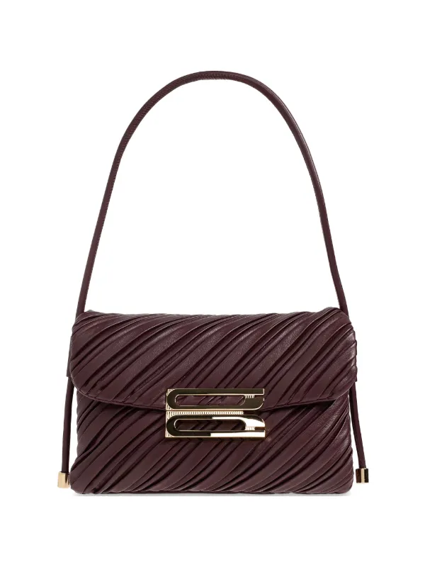 Victoria Beckham Soft Dorian Pleated Leather Shoulder Bag in Brown