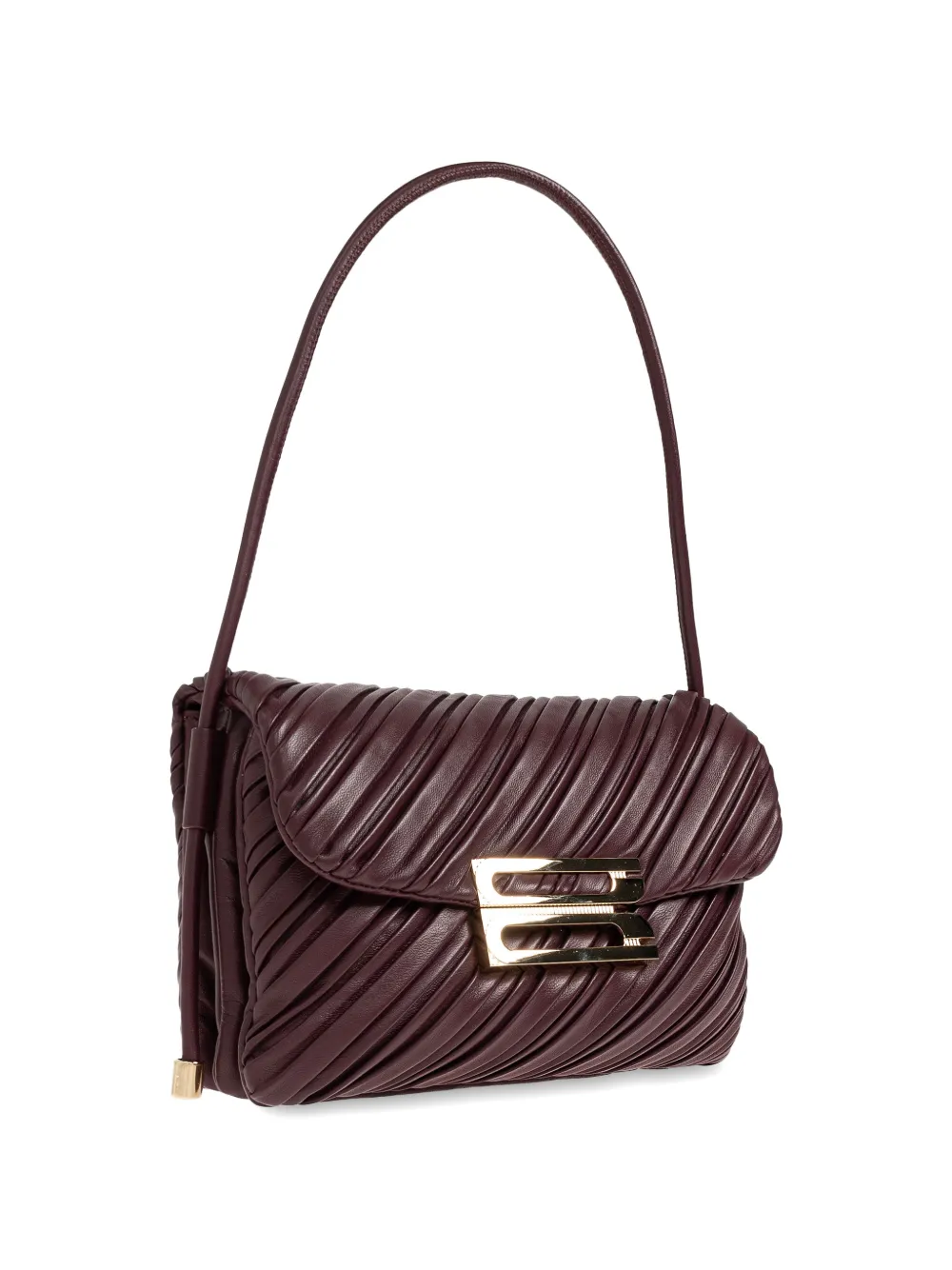Victoria Beckham Soft Dorian Pleated Leather Shoulder Bag in Brown, view 4