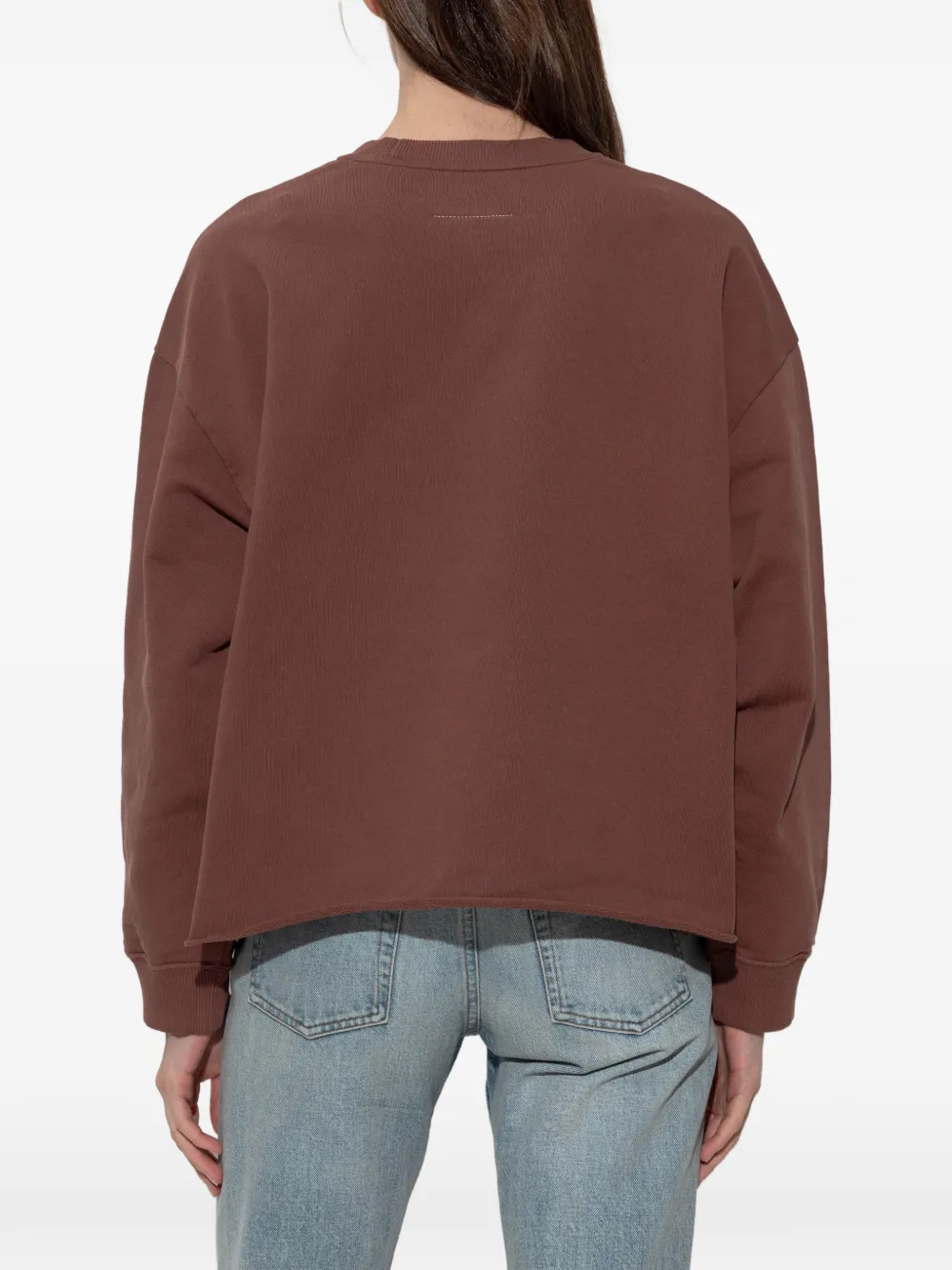 MM6 Maison Margiela Sweater met logoprint en gerafelde rand Bruin