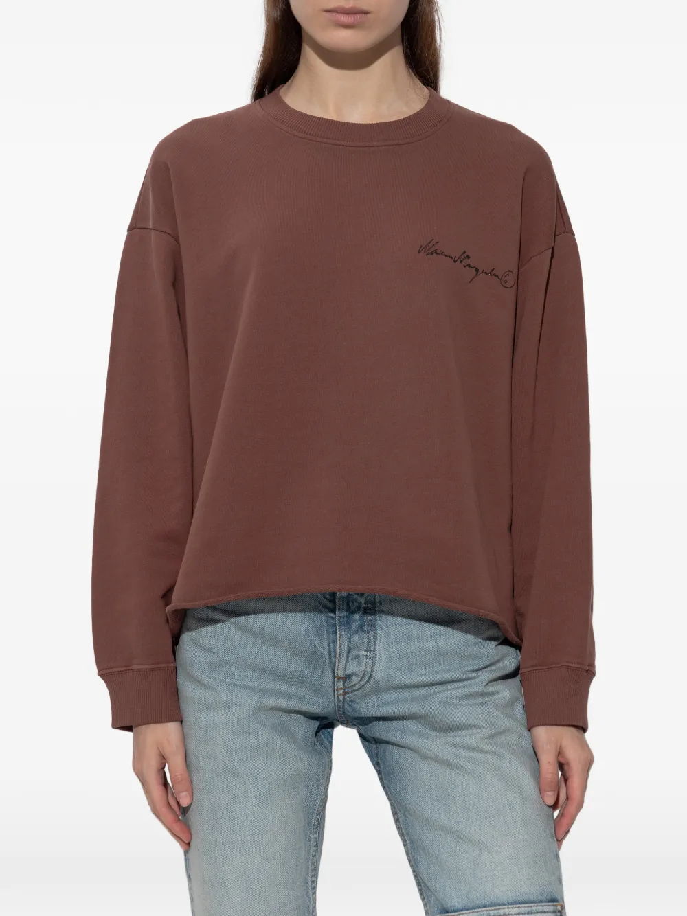 MM6 Maison Margiela Sweater met logoprint en gerafelde rand Bruin