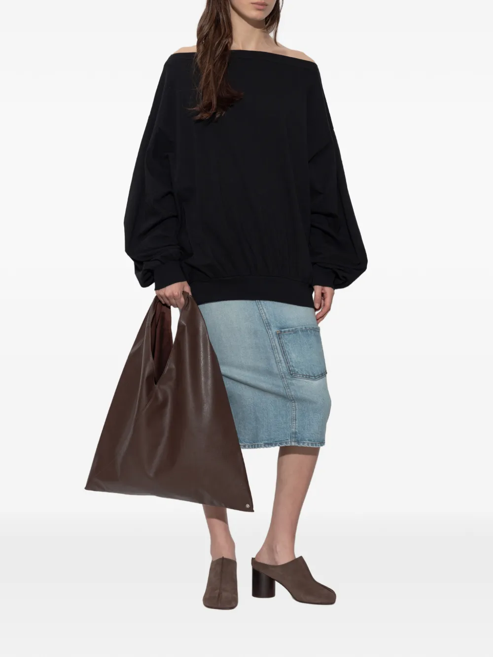 MM6 Maison Margiela Midi-rok met opgestikte zak en split Blauw