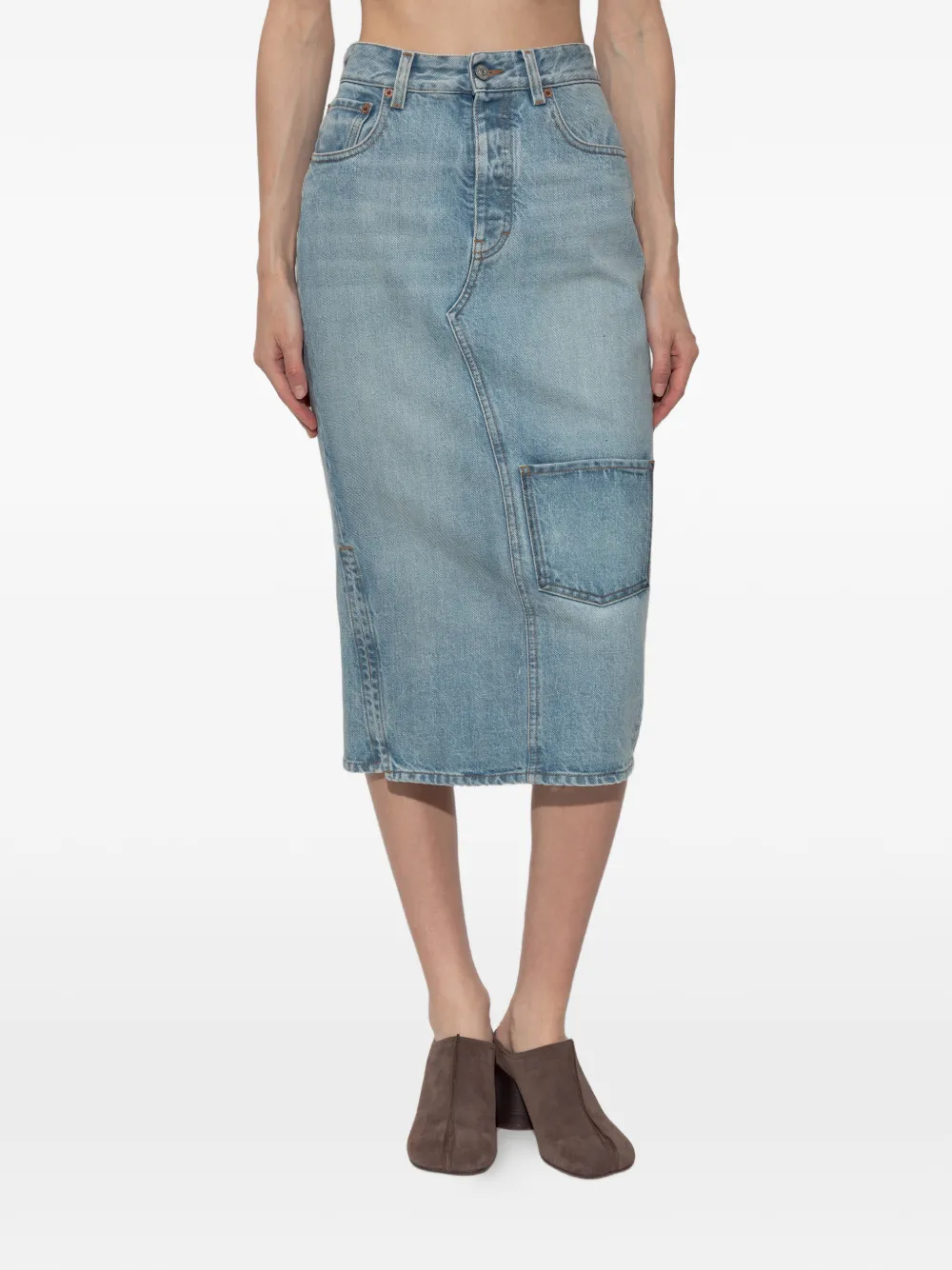 MM6 Maison Margiela Midi-rok met opgestikte zak en split Blauw