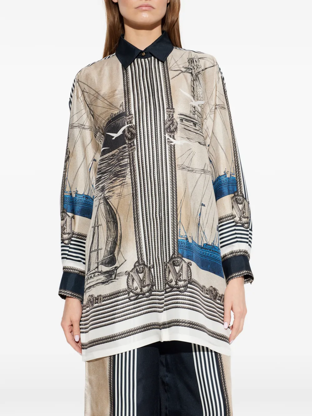 Max Mara Teglia zijden blouse met print Beige