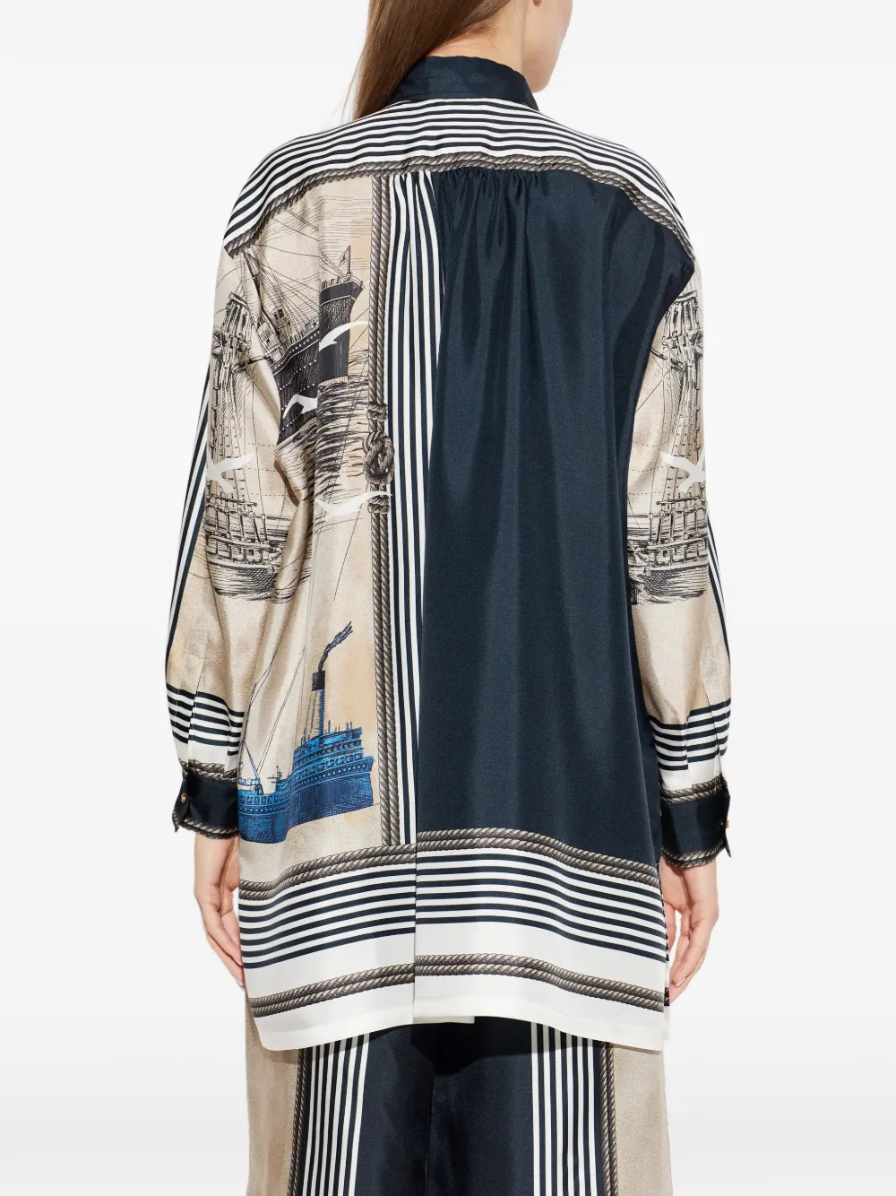 Max Mara Teglia zijden blouse met print Beige