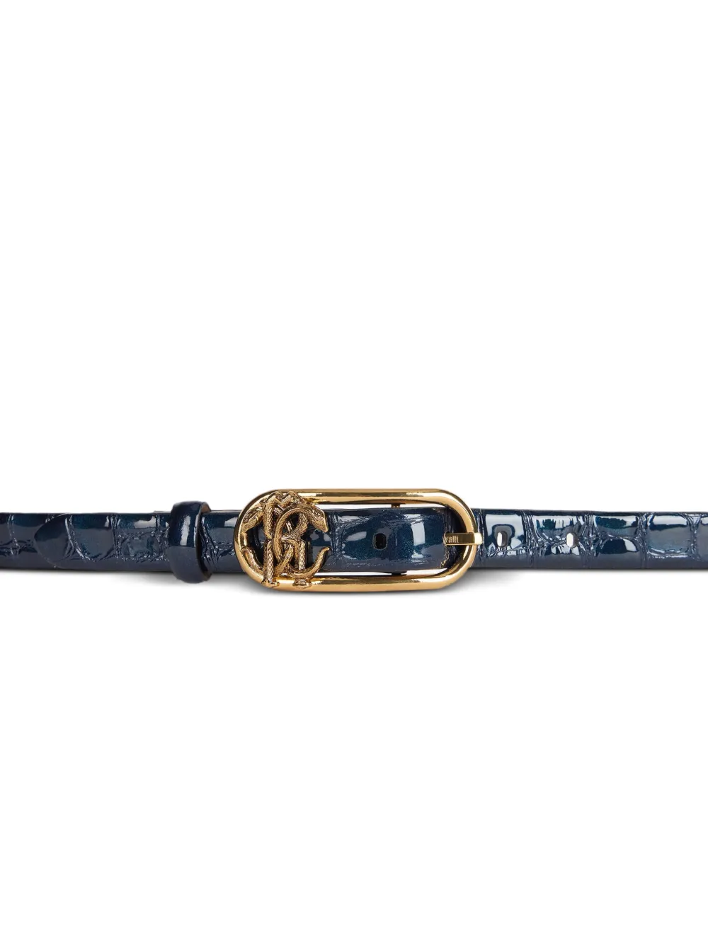 Roberto Cavalli Riem met krokodillen-reliëf en RC-monogram Blauw