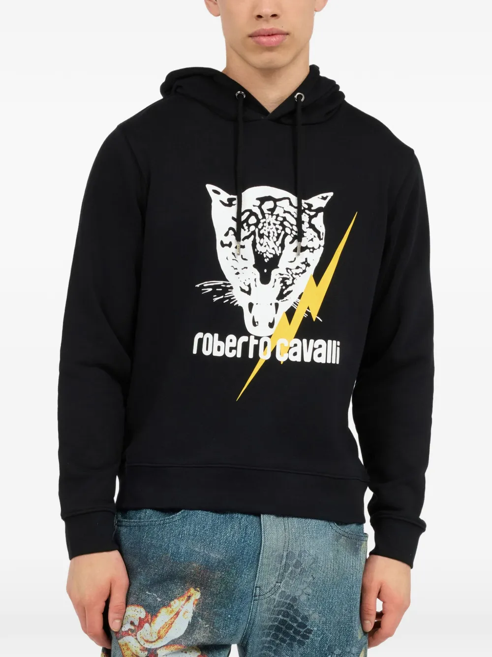 Roberto Cavalli Hoodie met print Zwart
